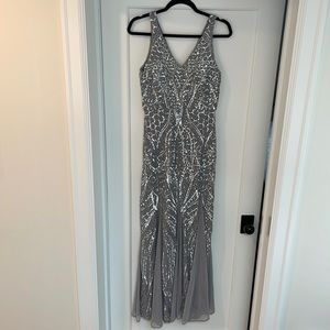 Nightway Silver Sequin Floor Length Dress
